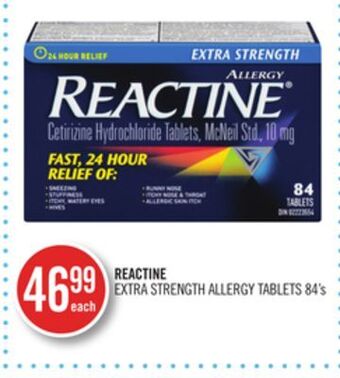 Shoppers Drug Mart Reactine® extra strength allergy tablets offer
