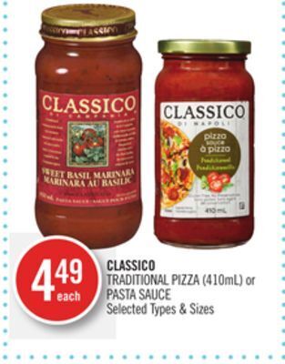 Shoppers Drug Mart Classico traditional pizza (410ml) or pasta sauce offer