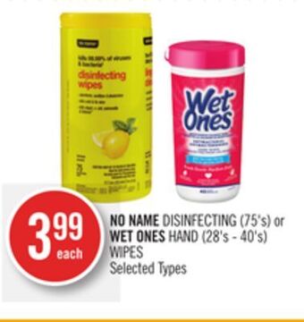 Shoppers Drug Mart No name disinfecting (75's) or wet ones hand (28's - 40's) wipes offer