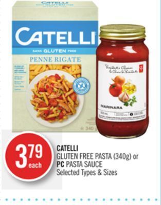 Shoppers Drug Mart Catelli gluten free pasta (340g) or pc pasta sauce offer