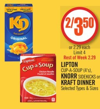 Shoppers Drug Mart Lipton cup-a-soup 4's knorr sidekicks or kraft dinner offer