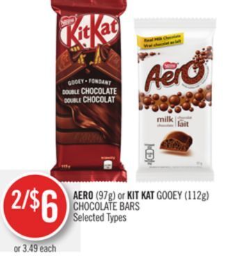 Shoppers Drug Mart Aero (97g) or kit kat gooey (112g) chocolate bars offer