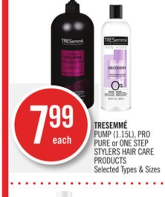 Shoppers Drug Mart Tresemme pump (1.15l), pro pure or one step stylers hair care products offer