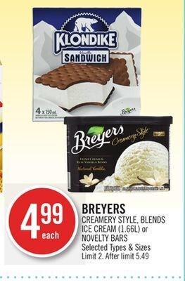Shoppers Drug Mart Breyers creamery style,blends ice cream offer