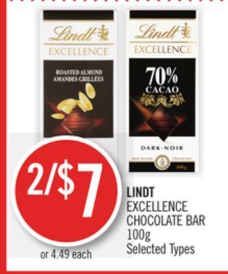 Shoppers Drug Mart Lindt excellence chocolate bar offer