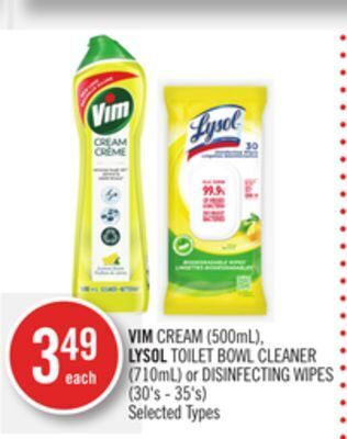 Shoppers Drug Mart Vim cream (500ml), lysol toilet bowl cleaner (710ml) or disinfecting wipes (30's - 35's) offer