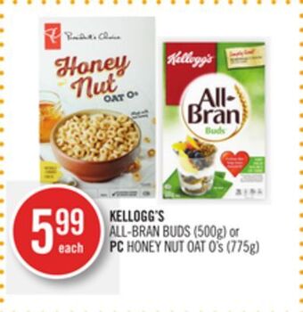 Shoppers Drug Mart Kellogg's all-bran buds (500g) or pc honey nut oat o's (775g) offer