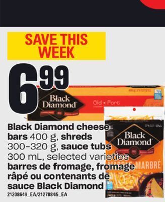 Independent City Market Barres de fromage, 400 g, fromage râpé, 300-320 g ou contenants de sauce black diamond, 300 ml offer