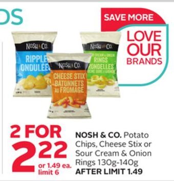 Rexall Nosh & co. potato chips, cheese stix or sour cream & onion rings offer