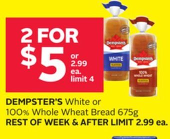 Rexall Dempster's white or 100% whole wheat bread 675g offer