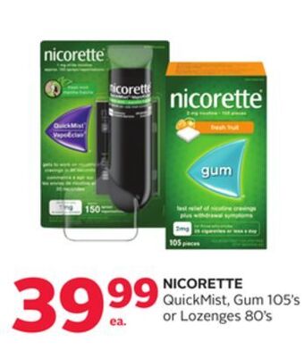 Rexall Nicorette quickmist, gum 105' s or lozenges 80' s offer