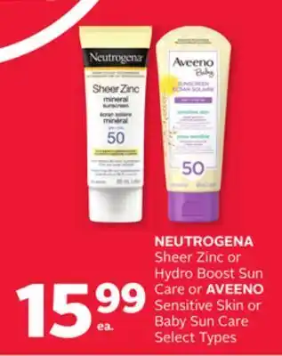 Rexall Neutrogena sheer zinc or hydro boost sun care or aveeno sensitive skin or baby sun care offer