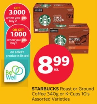 Rexall Starbucks roast or ground coffee 340g or k-cups 10's offer