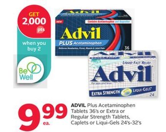 Rexall Advil plus acetaminophen tablets 36' s or extra or regular strength tablets, caplets or liqui-gels 24' s-32' s offer