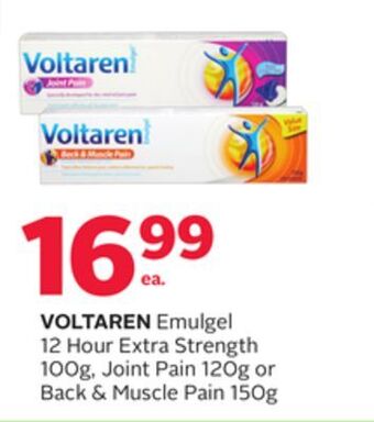 Rexall Voltaren emulgel 12 hour extra strength 100g, joint pain 120g or back & muscle pain 150g offer