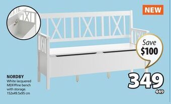 JYSK Nordby white lacquered mdf/pine bench with storage offer