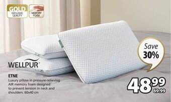 JYSK Etne luxury pillow in pressure-relieving air memory foam designed to prevent tension in neck and shoulders offer