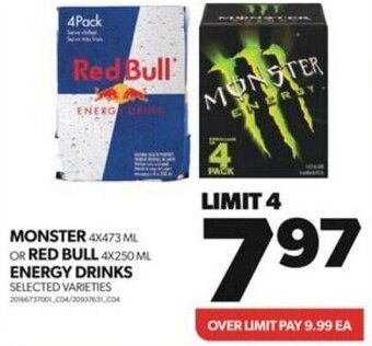 Real Canadian Superstore MONSTER 4X473 ML OR RED BULL 4X250 ML ENERGY DRINKS offer