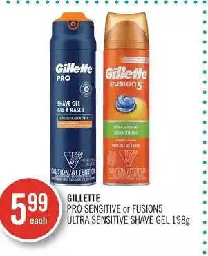 Shoppers Drug Mart Gillette pro sensitive or fusion5 ultra sensitive shave gel offer