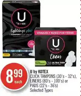 Shoppers Drug Mart U by kotex click tampons, liners or pads offer