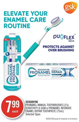 Shoppers Drug Mart Sensodyne pronamel manual toothbrushes, sensitivity & gum or pronamel intensive enamel repair toothpaste offer