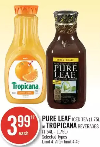 Shoppers Drug Mart Pure leaf iced tea or tropicana beverages offer