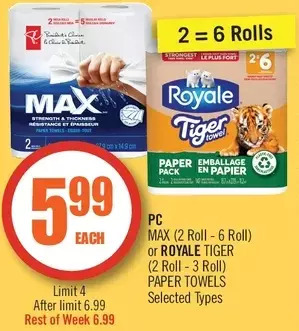 Shoppers Drug Mart Pc max or royale tiger paper towels offer
