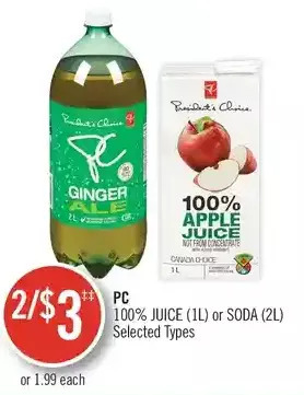 Shoppers Drug Mart Pc 100% juice or soda offer