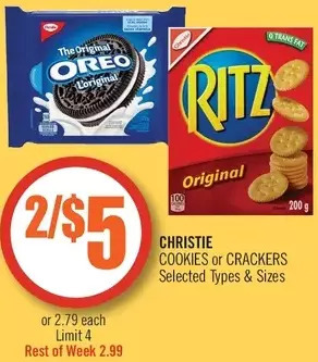Shoppers Drug Mart Christie cookies or crackers offer