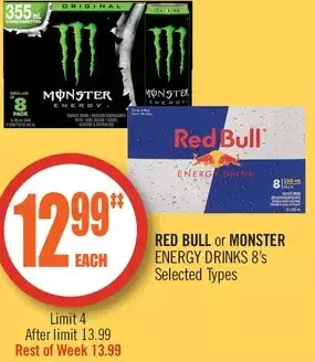 Shoppers Drug Mart Red bull or monster energy drinks offer