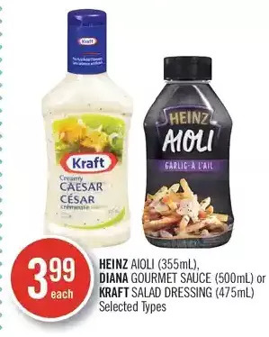 Shoppers Drug Mart Heinz aioli, diana gourmet sauce or kraft salad dressing offer