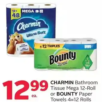 Rexall Charmin bathroom tissue mega or bounty paper towels offer