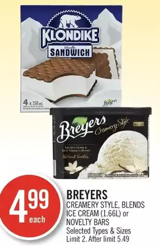 Shoppers Drug Mart Breyers creamery style, blends ice cream or novelty bars offer