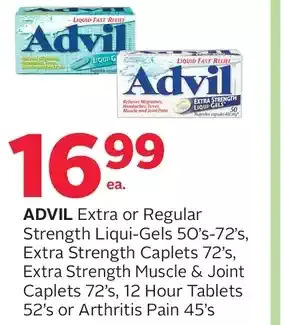 Rexall Advil extra or regular strength liqui-gels, extra strength caplets extra strength muscle & joint caplets offer