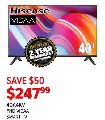 2001 Audio Video Hisense fhd vidaa smart tv 40 offer