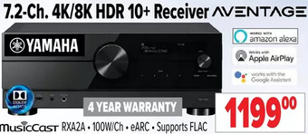 2001 Audio Video Yamaha 7.2-channel 4k/8k hdr 10+ receiver offer
