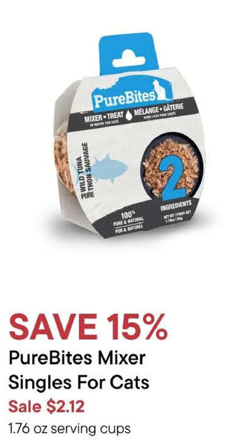 Petvalu PureBites Mixer Singles For Cats 1.76 oz serving cups offer