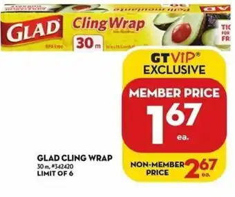 Giant Tiger GLAD CLING WRAP 30 m, offer