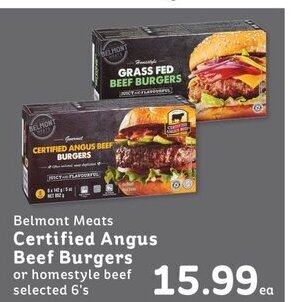 IGA Belmont Meats Certified Angus Beef Burgers or homestyle beef selected 6's offer