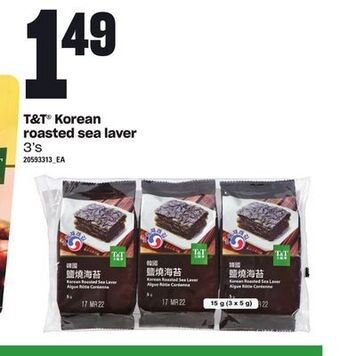 Loblaws T&t® korean roasted sea laver, 3's offer