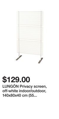 IKEA Lungön privacy screen, off-white indoor/outdoor, 140x80x40 cm (55 1/8x31 1/2x15 3/4 ) offer
