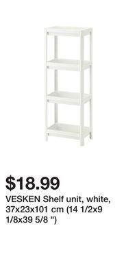 IKEA Vesken shelf unit, white, 37x23x101 cm (14 1/2x9 1/8x39 5/8 ) offer
