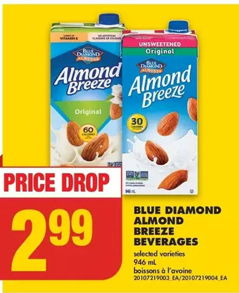 No Frills Blue diamond almond breeze beverages offer