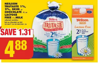 No Frills Neilson trutaste 1%, 2%, skim or chocolate or lactose free milk offer
