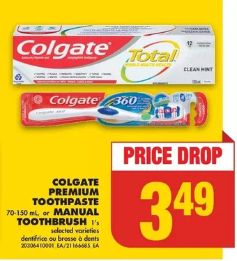 No Frills Colgate premium toothpaste or manual toothbrush offer