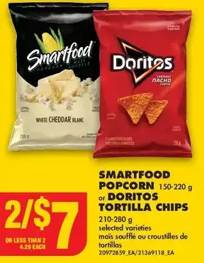No Frills Smartfood popcorn or doritos tortilla chips offer