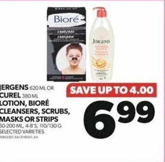 Real Canadian Superstore JERGENS 620 ML OR CUREL 380 ML LOTION, BIORÉ CLEANSERS, SCRUBS, MASKS OR STRIPS 50-200 ML, 4-8'S, 110/130 G offer