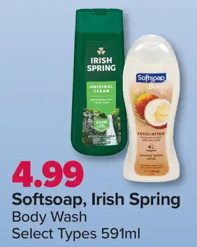 PharmaChoice Softsoap, Irish Spring Body Wash Select Types 591ml offer