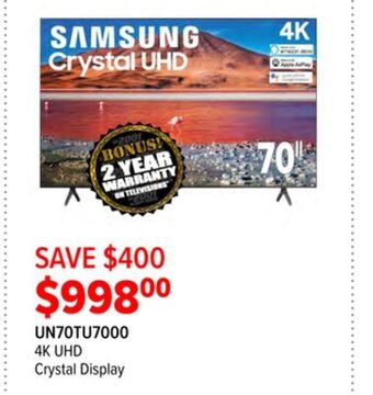 2001 Audio Video Samsung 4k uhd crystal display offer