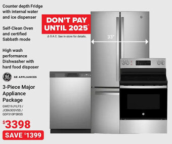 Visions Electronics GE APPLIANCES 3-Piece Major Appliance Package, GWE19JYLFS/ JCB630SVSS/ GDF510PSRSS offer